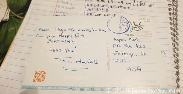 奥斯卡影帝汤姆汉克斯寄贺卡，祝福患白血病美国小女孩生日快乐！