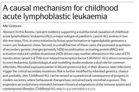 儿童白血病病因奥秘揭晓？儿童白血病版“卫生假说”新鲜出炉