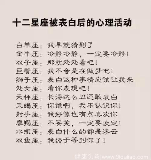 当十二星座被表白后的心理活动，双鱼终于等到你，天秤……