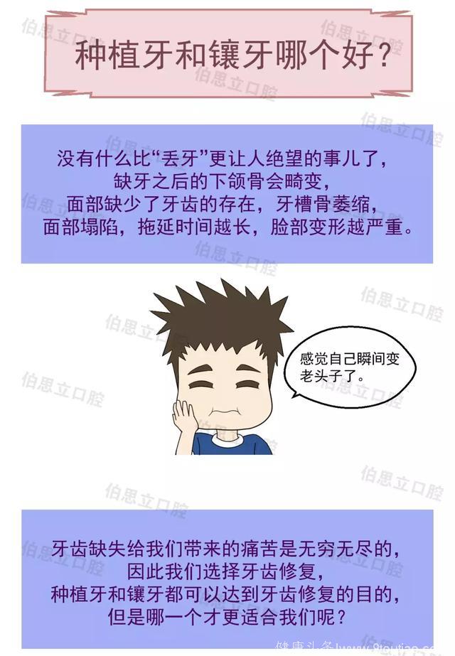 口腔漫画丨种植牙和镶牙哪个好？