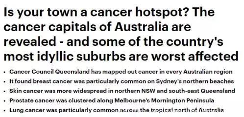 澳洲癌症热点地图曝光