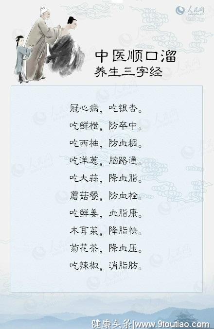 中医顺口溜、养生三字经：补气血、降血脂、防血栓，收藏吧