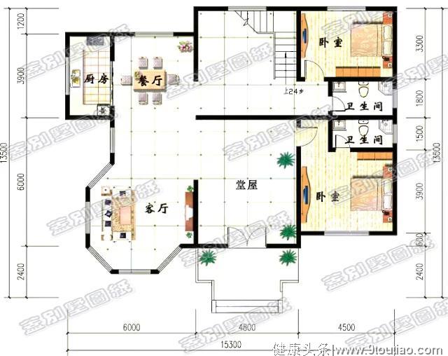 开间15米带堂屋+多露台+健身房农村三层别墅全套设计图