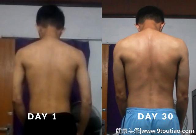 精瘦小伙每天做100引体向上，30天后看变化，背部更厚线条明显！