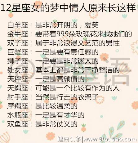 12星座都是什么专家？12星座女的梦中情人原来长这样