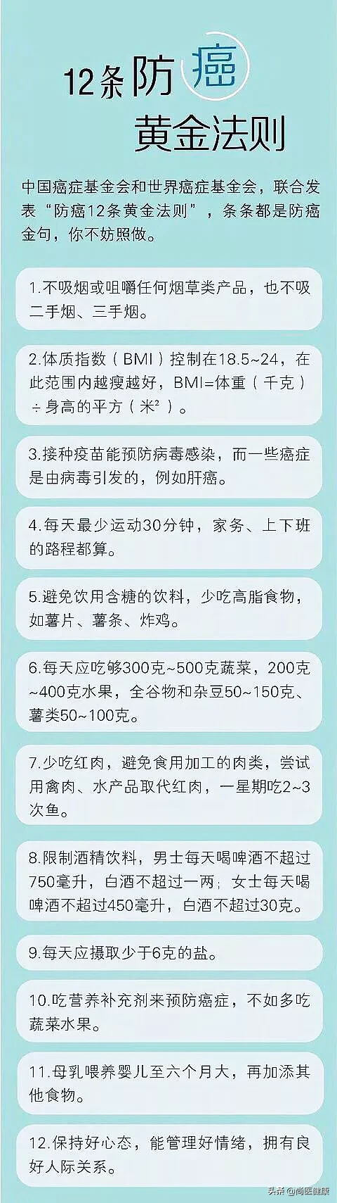 国人最容易患的13种癌症和12个防癌黄金法则